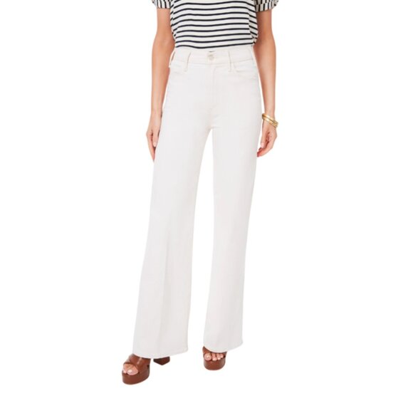 Mother the Hustler Roller Jeans Womens 33 Cream Act Natural High Rise Wide Leg - Picture 14 of 14